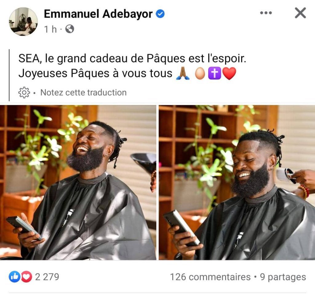 Fête de Pâques : Emmanuel Adebayor envoie un message d'espoir