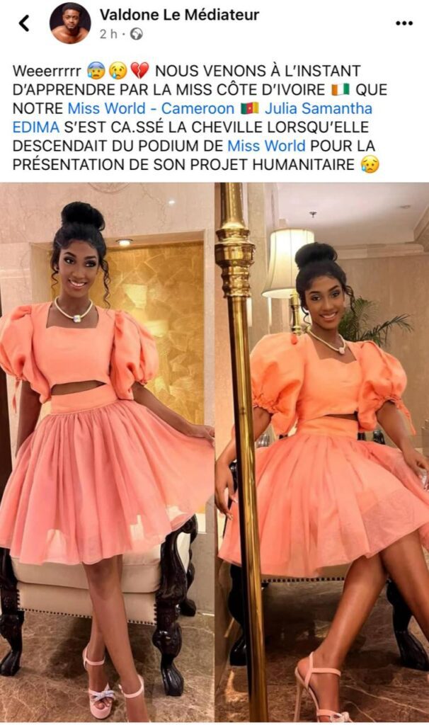 "Elle s'est cassée la ...", mésaventure pour la miss Cameroun à Miss Monde 1 photo 2024 02 21 15 41 28