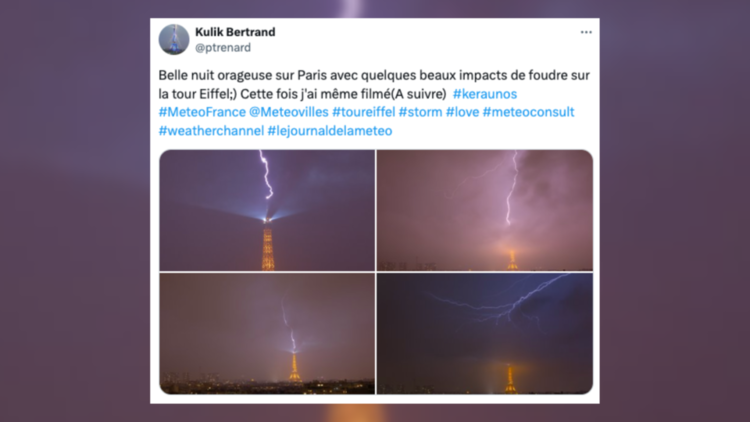 La nuit dernière, un épisode orageux a secoué la région Île-de-France. Les habitants de Paris ont partagé sur les réseaux sociaux des images saisissantes de la tour Eiffel prise pour cible par la foudre.