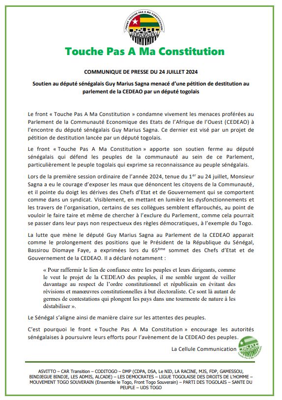 communiqué de Touche Pas a ma Constitution