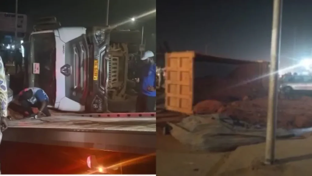 Accident à Adidogomé : Un semi-remorque chargé de sable provoque des ravages