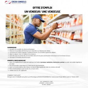Une structure recrute un.e Vendeur/Vendeuse