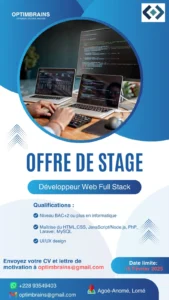 Une entreprise de la place recrute un Développeur Web Full Stack (stage)