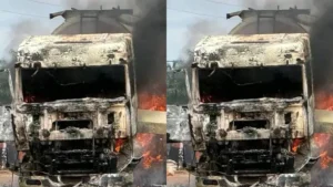 Incendie sur la route nationale n° 1 : un camion prend feu près de Tsévié