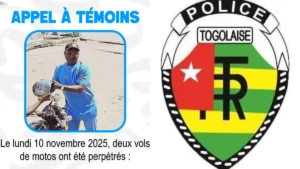 Vols de motos à Lomé : la police lance un appel à témoins