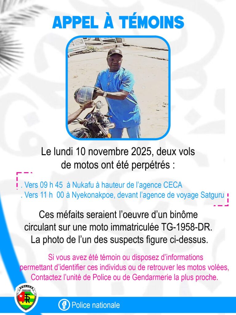 Vols de motos à Lomé : la police lance un appel à témoins 1 IMG 6929