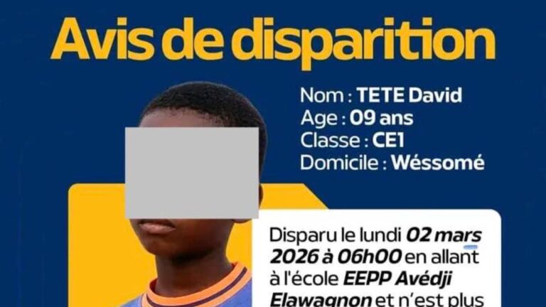 Togo : un enfant signalé disparu à Avédji retrouvé sain et sauf