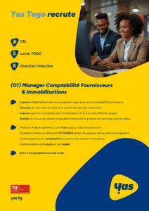 Yas Togo recrute un Manager Comptabilité à Lomé — CDI à pourvoir