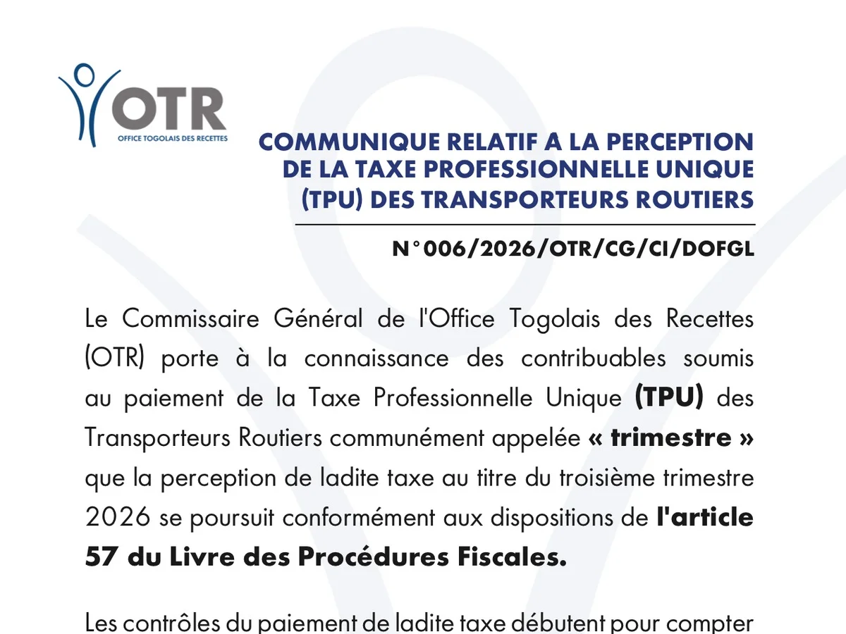 Communiqué de l’OTR sur la TPU des transporteurs routiers du troisième trimestre 2026